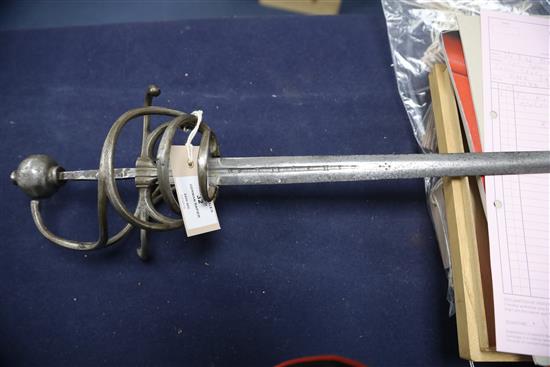 A 17th century German steel rapier, L.45in.